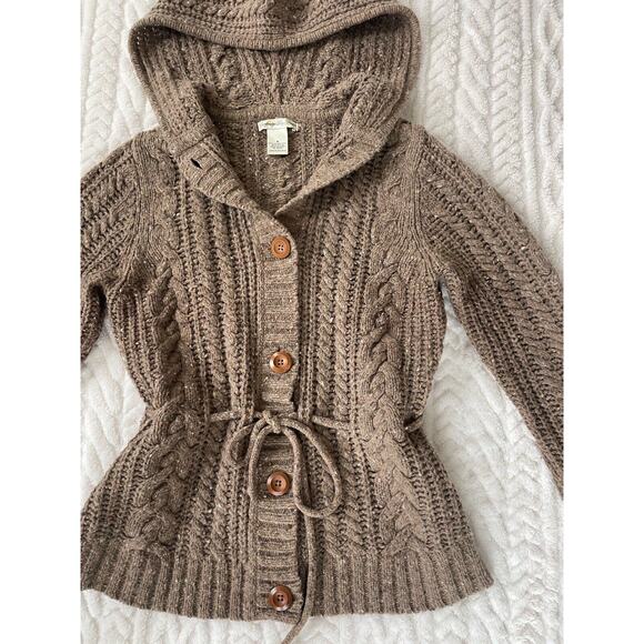 Cambridge Dry Goods Sweaters - CAMBRIDGE DRY GOODS Sweater M Lambswool Blend Cable Knit Speckled Cardigan Beige